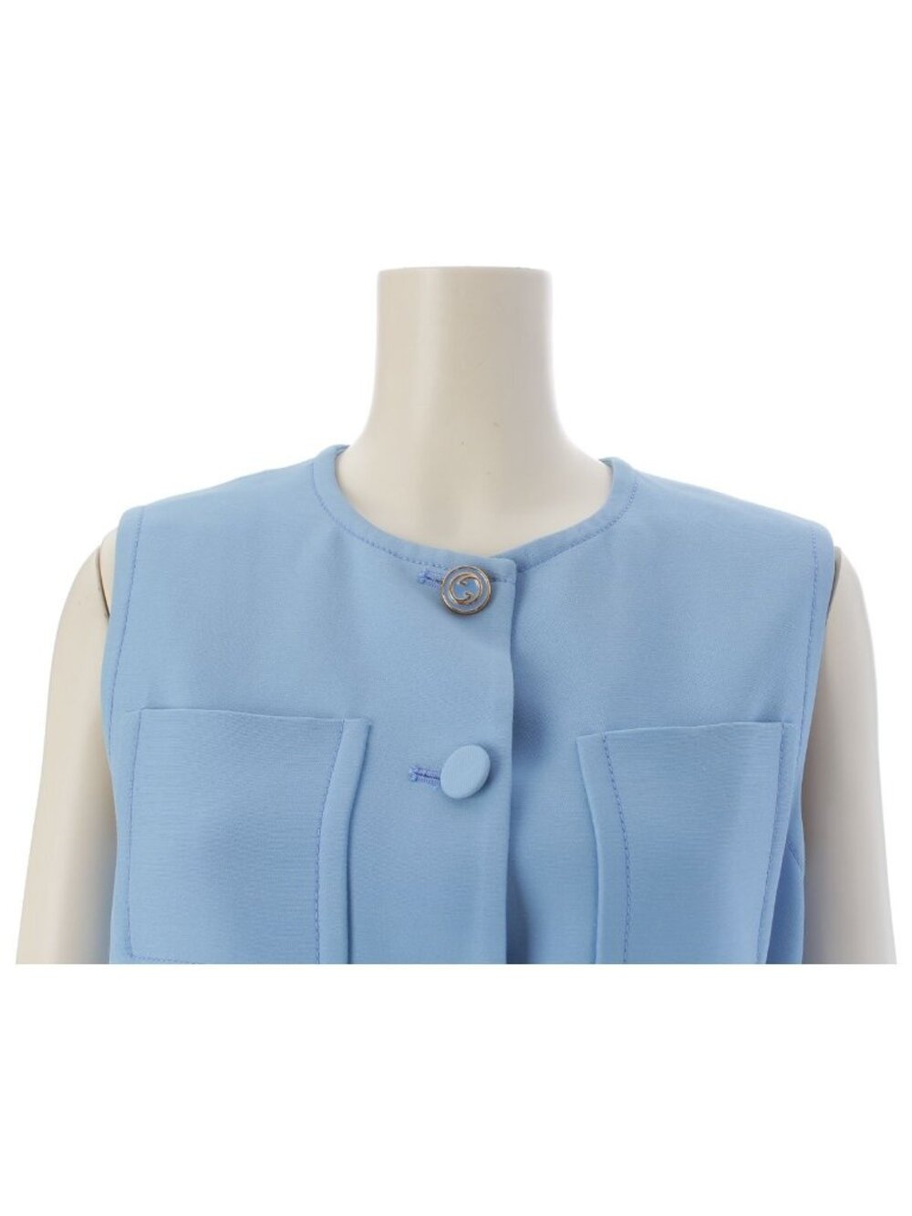 Gucci Silk Wool GG Button Sleeveless Belted Vest Pants Set Blue /40 38 - Picture 5 of 10